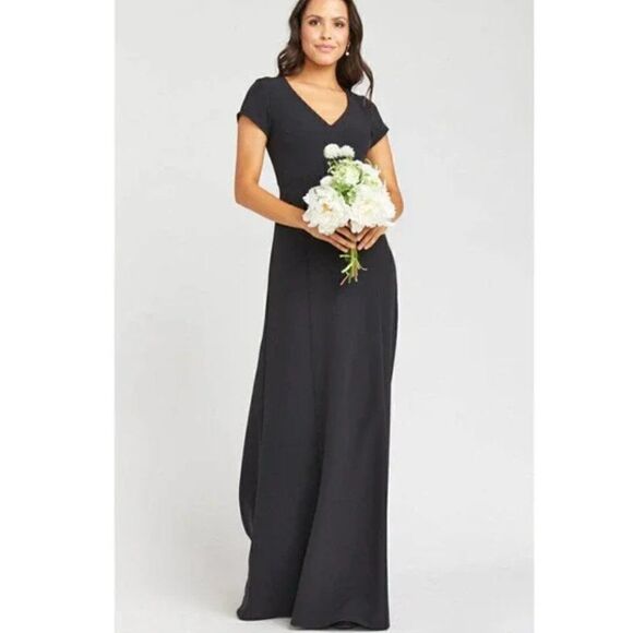 Show Me Your Mumu Geneva Gown in Black Stretch Crepe Size Extra Small - Picture 1 of 13